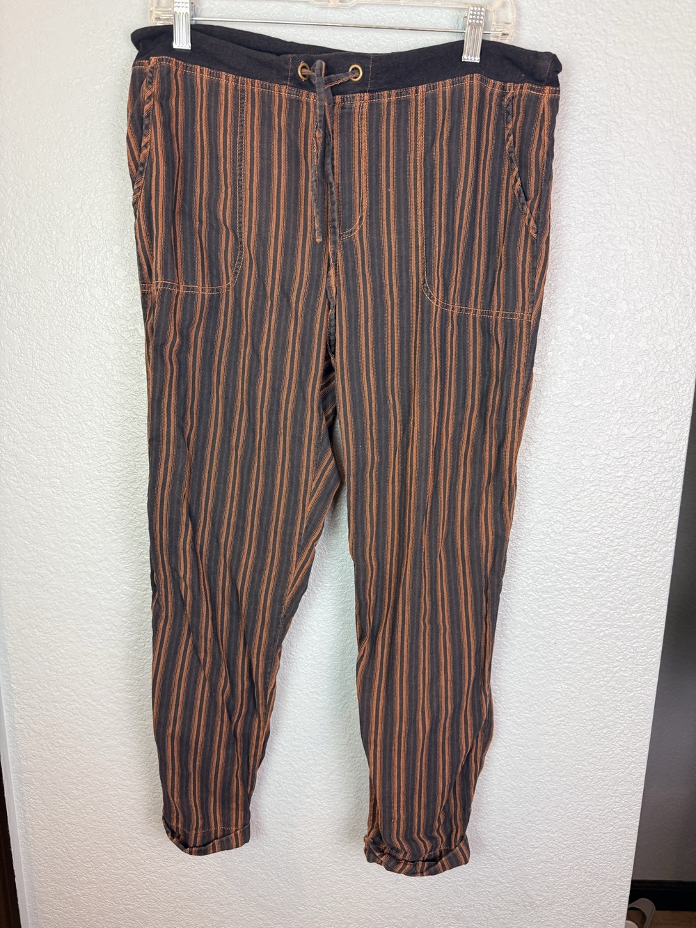 XCVI Pants Womens Medium Blue Striped Jogger Cotton Twill Drawstring Pockets